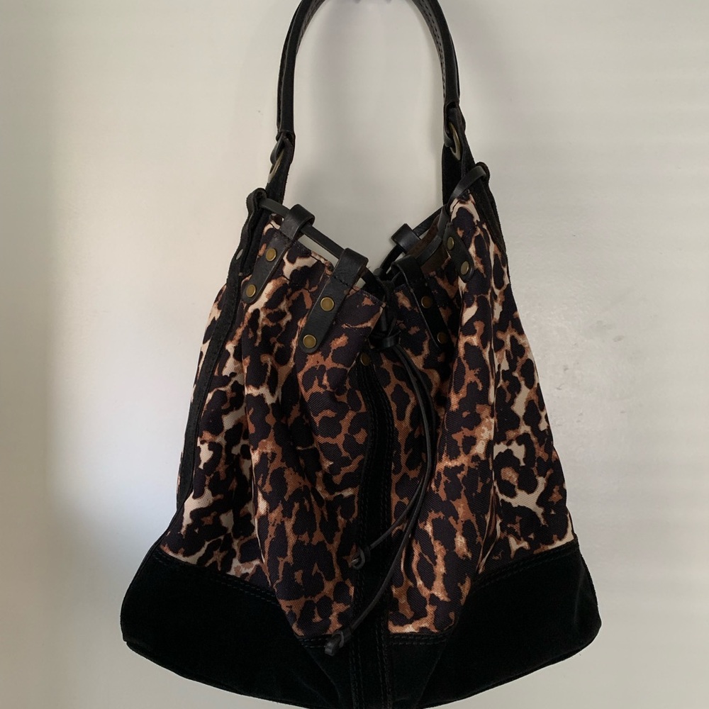 EUC Lucky Brand Hobo Bag Leopard Black Leather